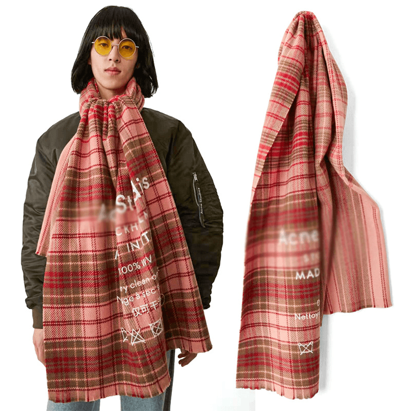 rainbow plaid wool blend scarf, view 5 - MRSLM