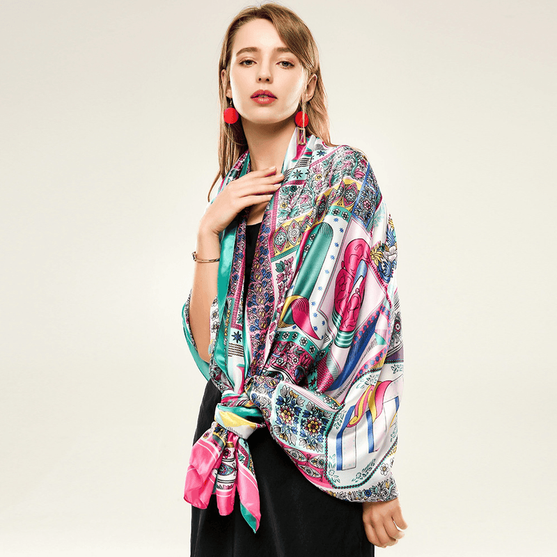 satin long scarf with letter print, view 4 - MRSLM