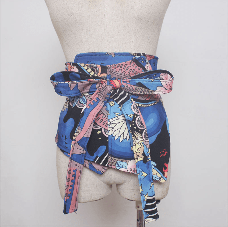 Women's wide waist belt in blue abstract print - MRSLM