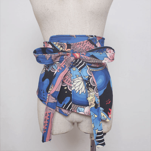 Women's wide waist belt in blue abstract print - MRSLM
