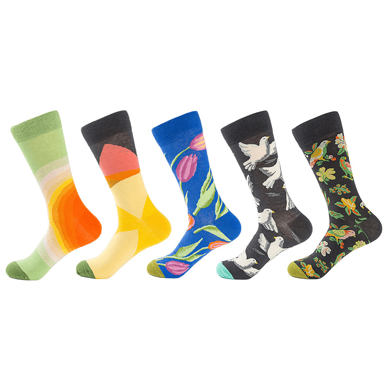 men's illustrated birds and flowers cotton socks - MRSLM