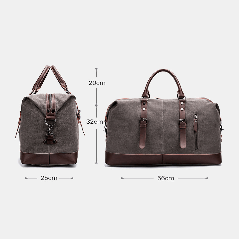 Men Canvas PU Leather Large Capacity Multi-Pocket Handbag Shoulder Bag Travel Bag Duffle Bag Crossbody Bag - MRSLM