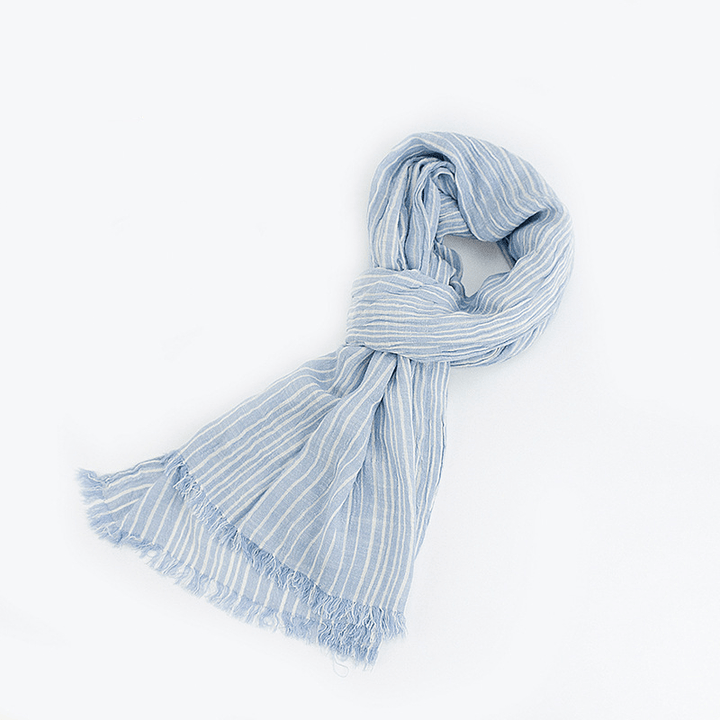 Cotton and Linen Scarf Japanese Literary Style Striped Fringed Drape - MRSLM