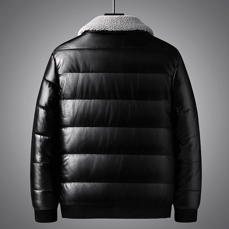 men's thickened PU leather winter jacket, view 2 - MRSLM
