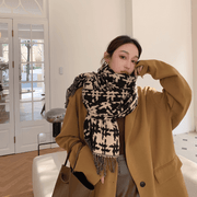 women's long fringed houndstooth shawl scarf, view 2 - MRSLM