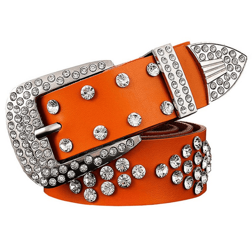 women's cowhide rhinestone pin buckle belt, view 5 - MRSLM