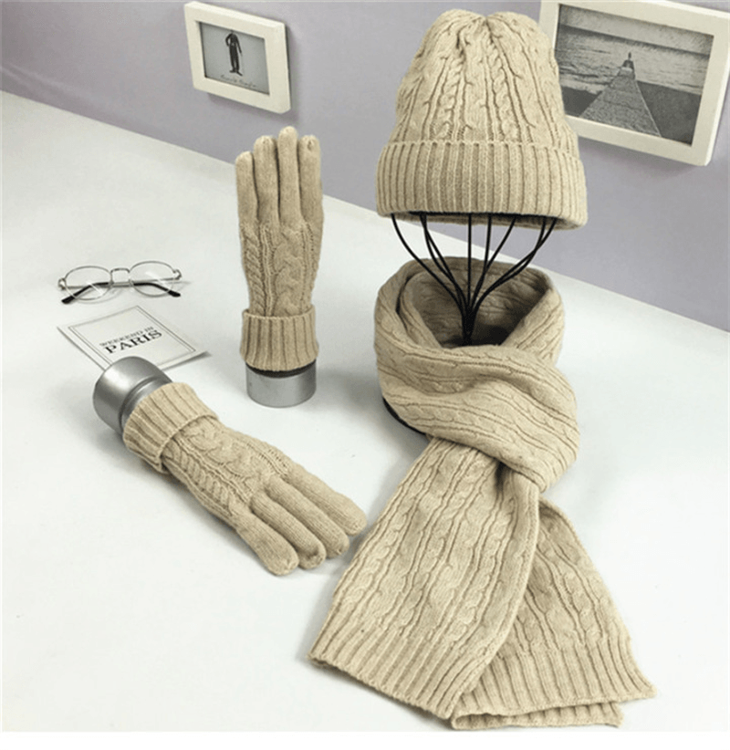 solid color hat scarf glove set - MRSLM