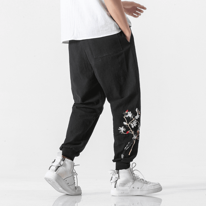 Oversized Embroidered Color Embroidered Cropped Trousers - MRSLM