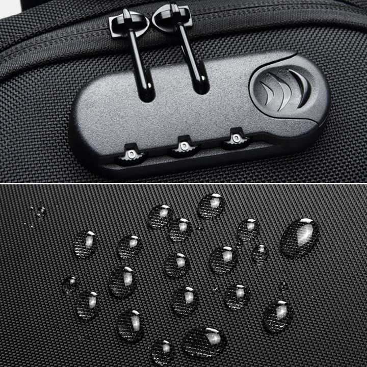 Men Oxford Password Lock Anti-Theft Waterproof Reflective Design Crossbody Bag Multi-Compartments USB Charging Chest Bag - MRSLM
