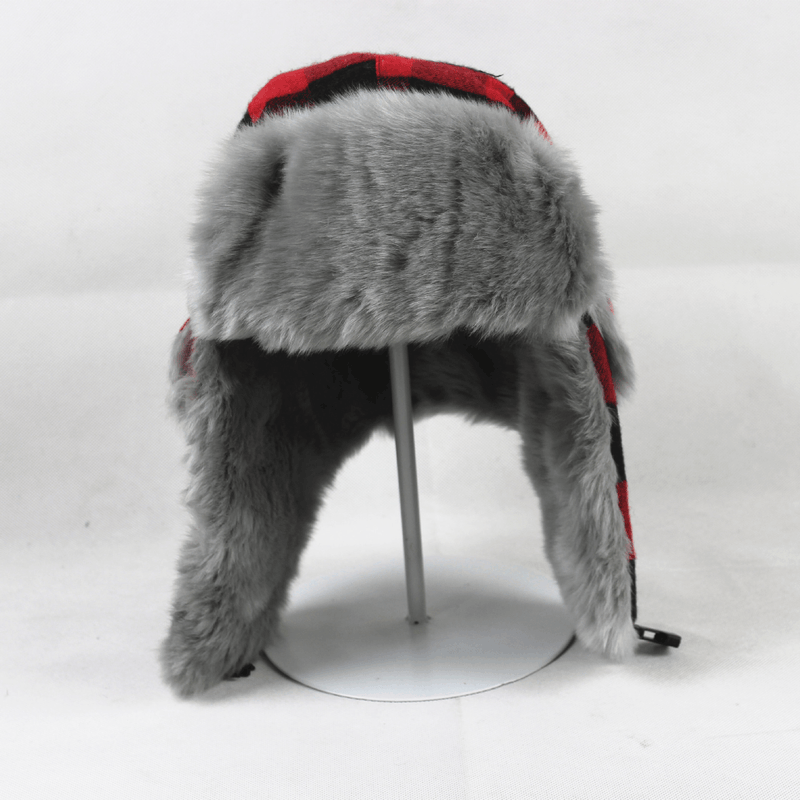 plaid winter ear flap hat, view 2 - MRSLM