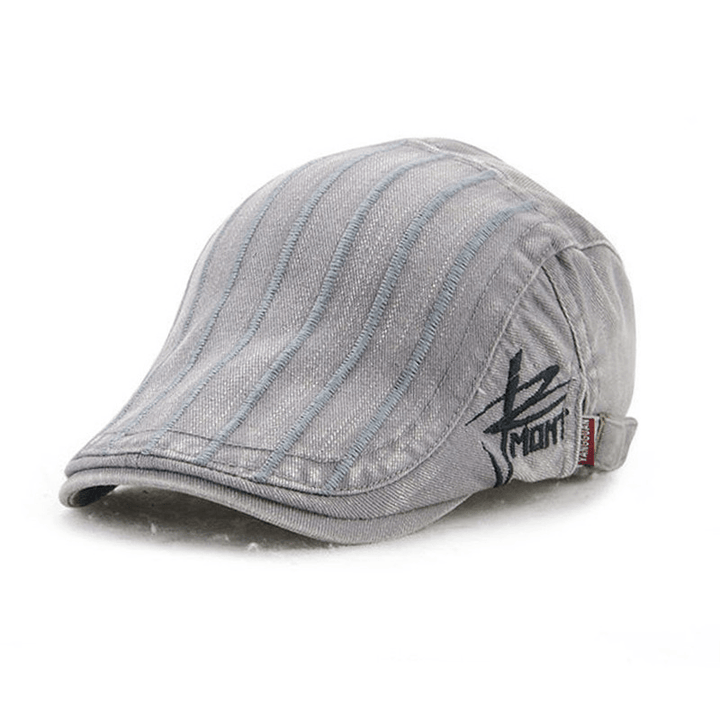 Unisex Cotton Embroidery Stripe Beret Hat Duckbill Golf Flat Buckle Visor Cabbie Cap for Men Women - MRSLM