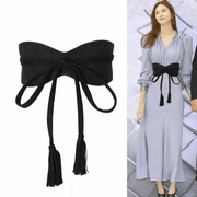 women's wide woven waist belt with tassels, view 5 - MRSLM