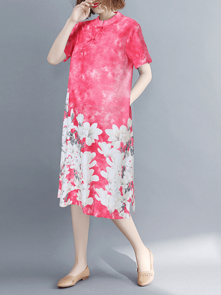 Short Sleeve Spliced Floral Casual Tie-Dyed Dress for Women - MRSLM