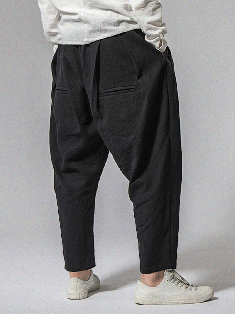 Mens Solid Color 100% Cotton Relaxed Fit Drawstring Black Pants - MRSLM