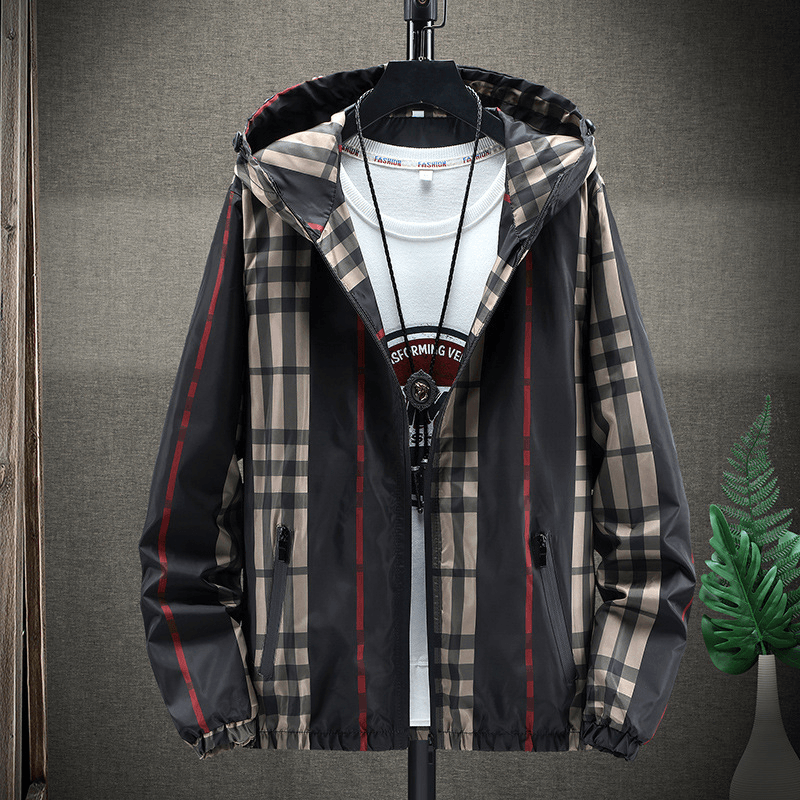 men's slim hooded plaid jacket, view 5 - MRSLM