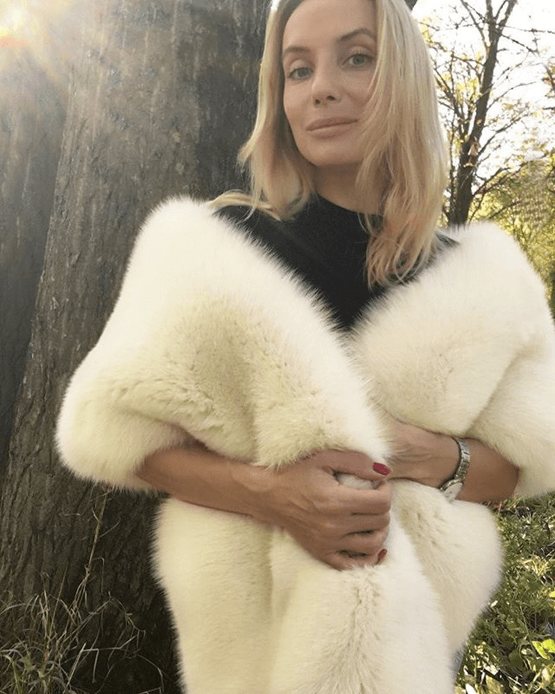 women's faux fox fur collar scarf shawl, view 3 - MRSLM