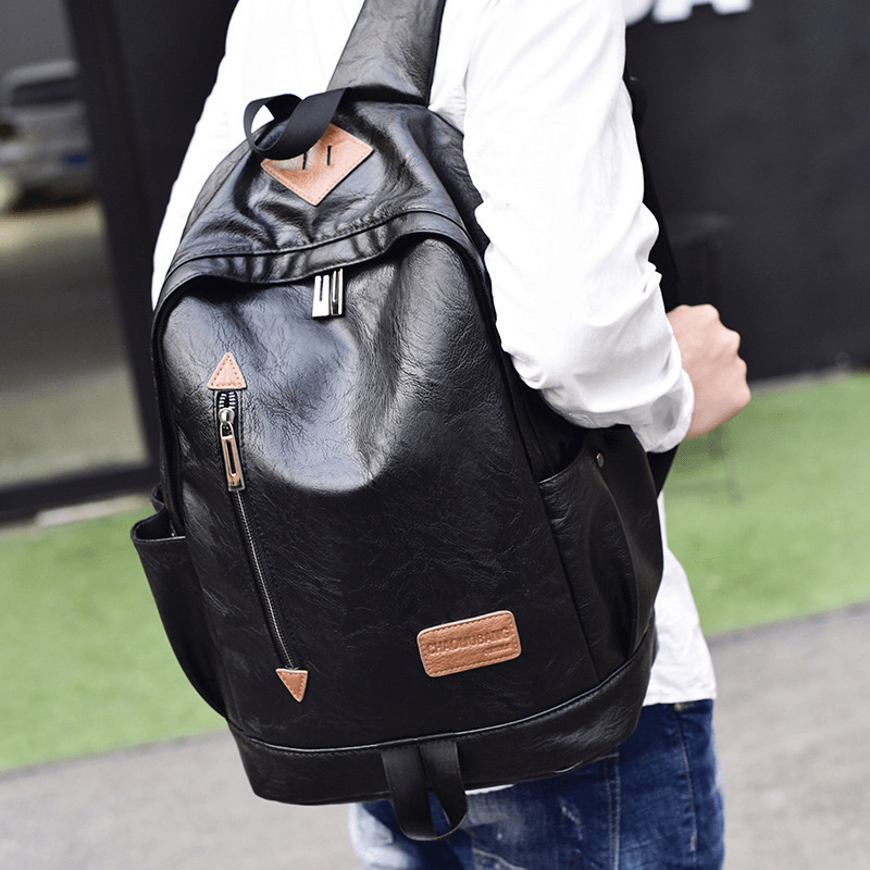 Men Faux Leather Casual Fashion 14 Inch Laptop Bag School Bag Travel Backpack - MRSLM