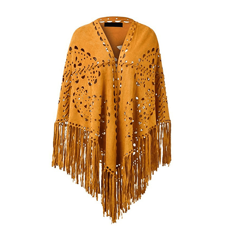 fringed geometric shawl cape, view 7 - MRSLM