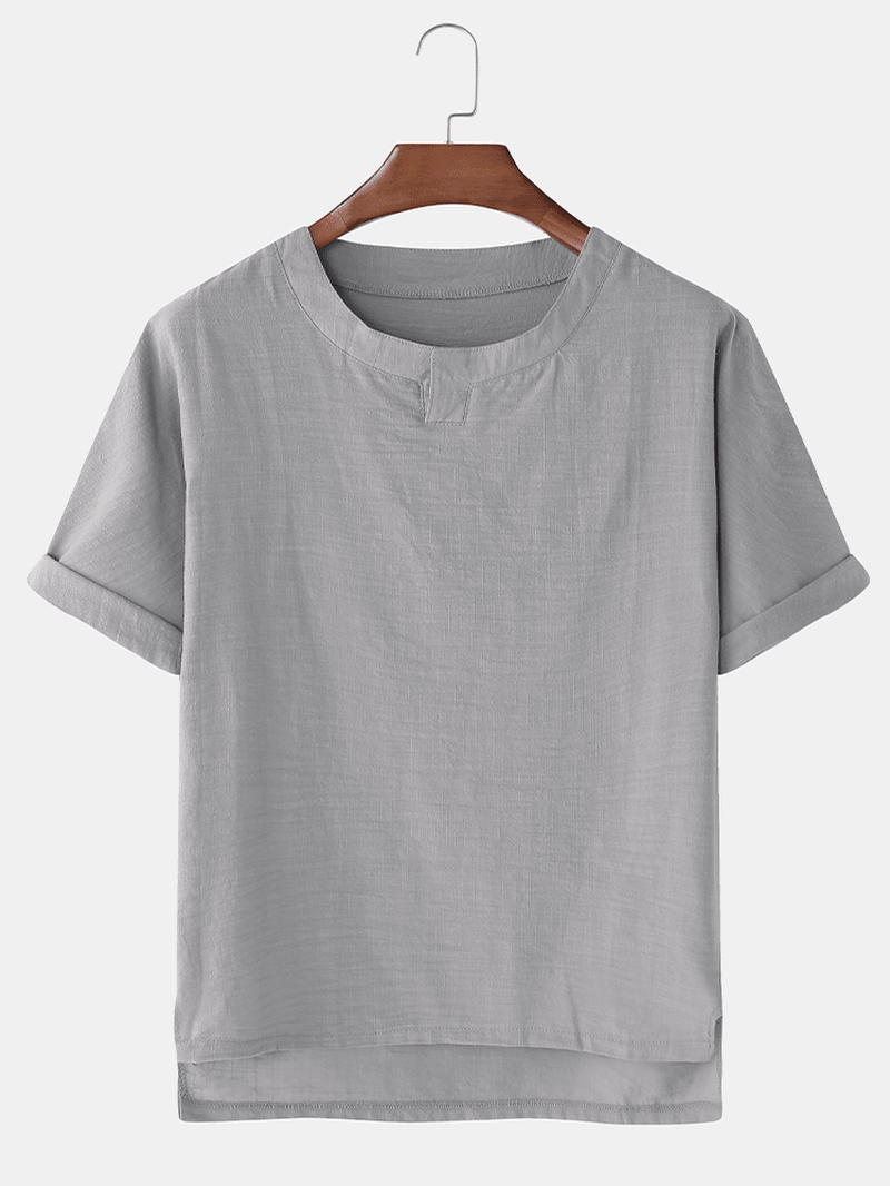 Mens Cotton Breathable V Neck Solid Color Casual T-Shirts - MRSLM