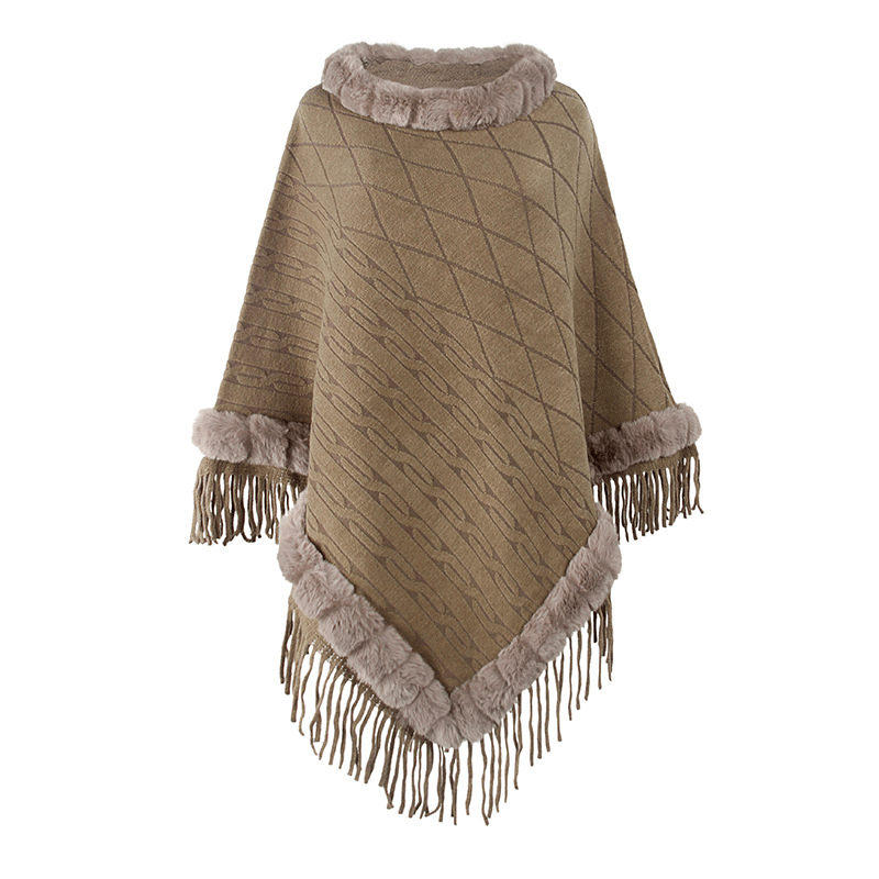 pure color knitted cape shawl, view 9 - MRSLM