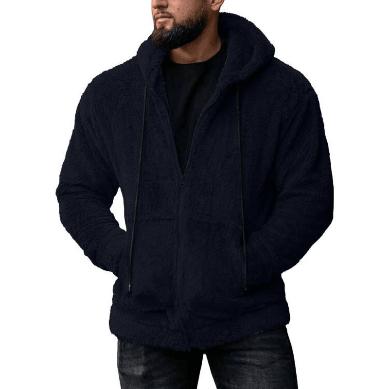 men's plush cardigan hooded jacket, view 4 - MRSLM
