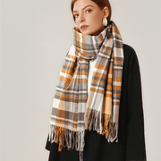 plaid imitation cashmere scarf with tassels - MRSLM