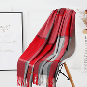 women's plaid wool tassel scarf, view 8 - MRSLM