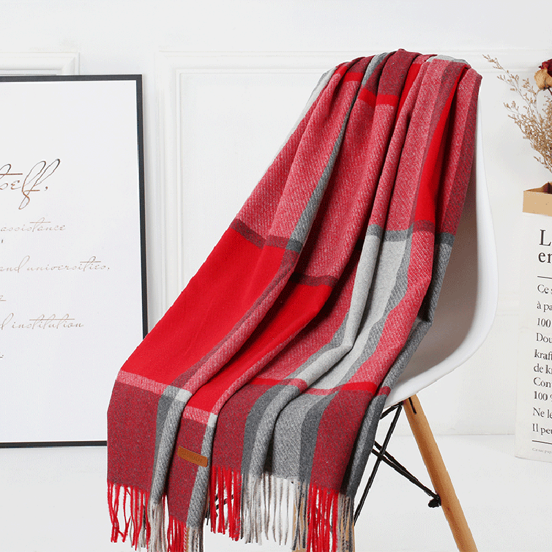 women's plaid wool tassel scarf, view 8 - MRSLM