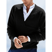 Solid Color Long-Sleeved V-Neck Knitted Men'S Sweater - MRSLM