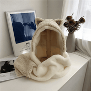 cat ears plush hat earmuff and glove set, view 2 - MRSLM