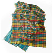 rainbow plaid wool blend scarf, view 4 - MRSLM