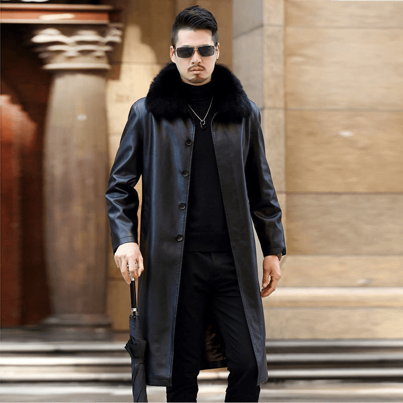 Men's Fashion Casual Lapel One-Piece Over-The-Knee Jacket - Classic Black