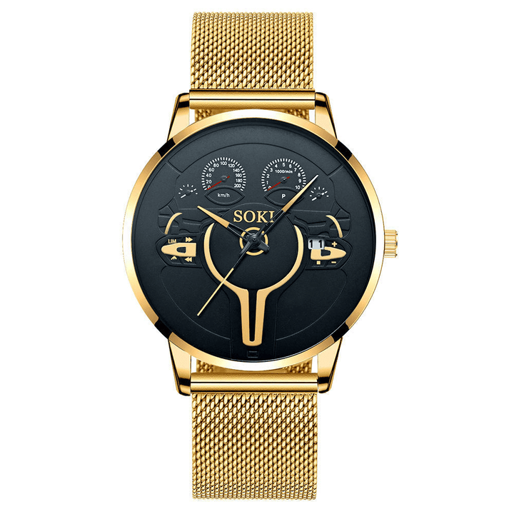 Fashion Casual Alloy Men Business Watch Decorated Pointer Calendar Quartz Watch - MRSLM
