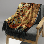 fringed long cashmere scarf with oil painting print, view 2 - MRSLM