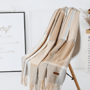 women's plaid wool tassel scarf, view 6 - MRSLM
