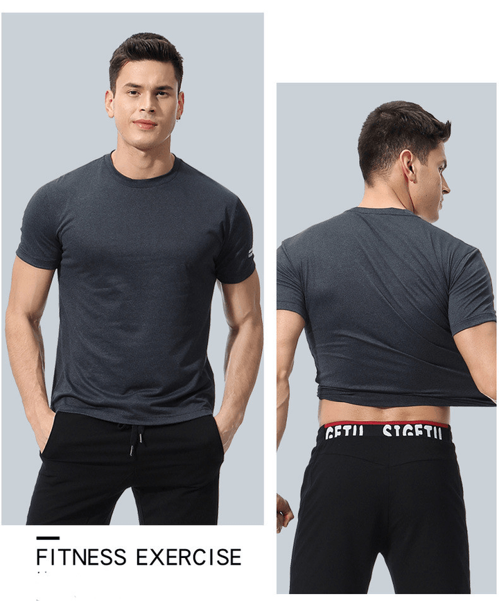 Men'S Loose Large Size Quick-Drying T-Shirt round Neck Stretch Fitness Clothing - MRSLM
