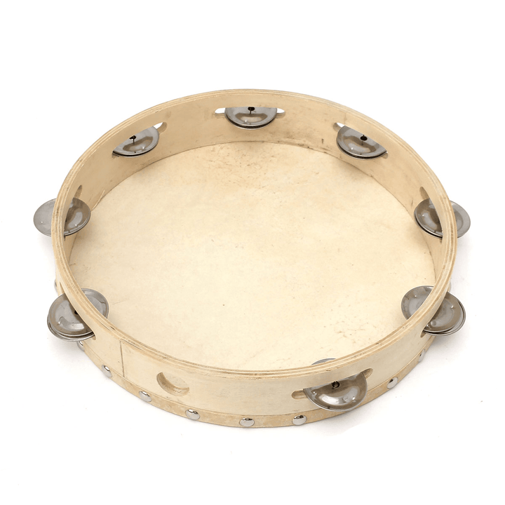 10 Inch Wood Tambourine Percussion Jingles Bell Musical Instrument Kids Educational Toys - MRSLM