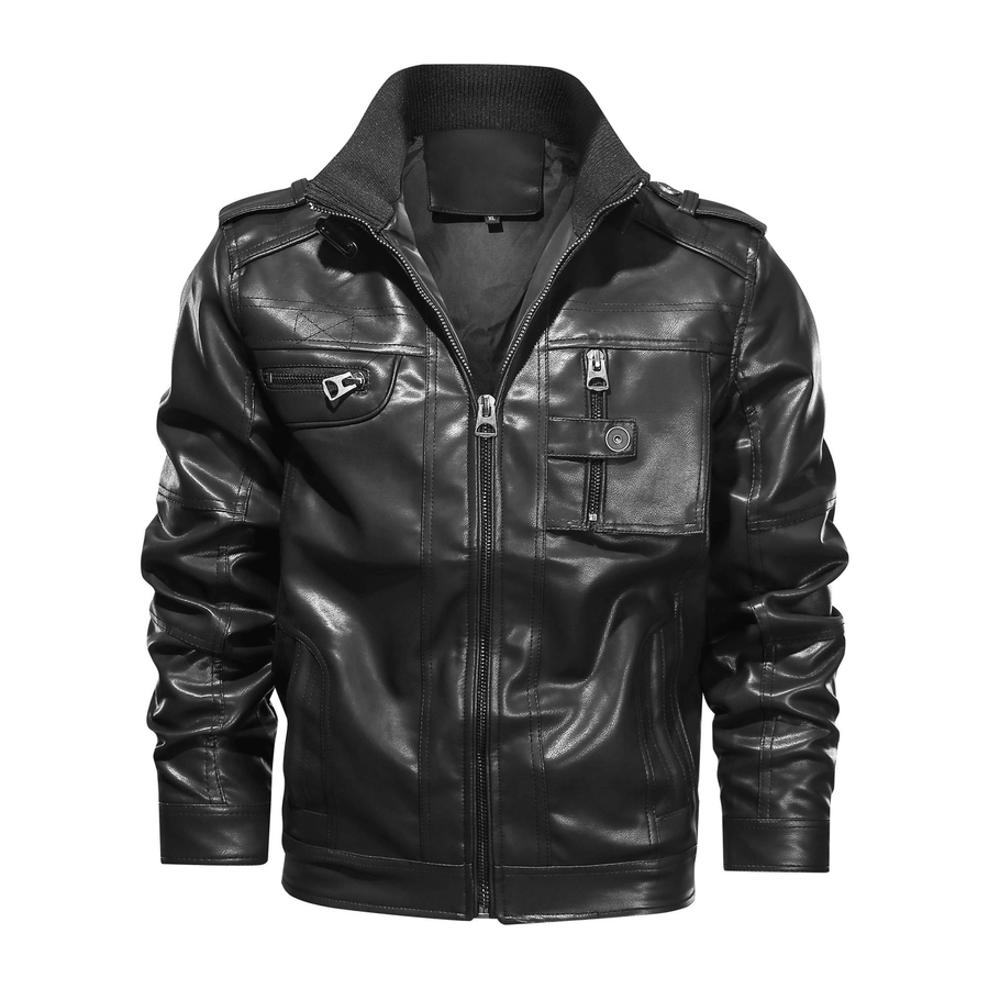 Men'S Leather Jacket Jacket Large Size Stand-Up Collar Leather Clothing Trend - MRSLM