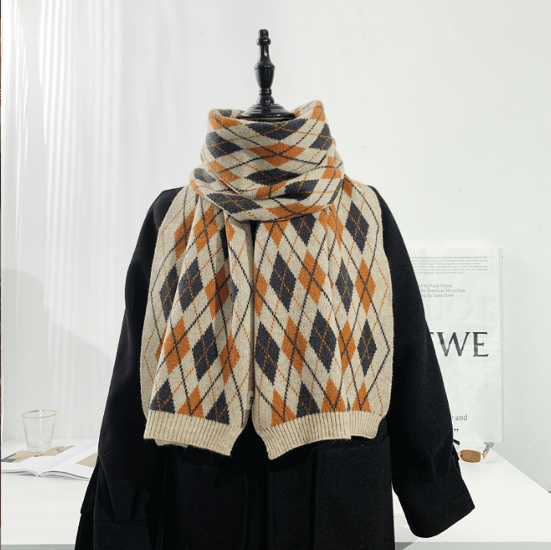 Warm Diamond Lattice Long Solid Color Soft Scarf - MRSLM