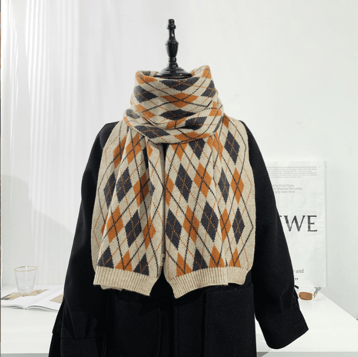Warm Diamond Lattice Long Solid Color Soft Scarf - MRSLM