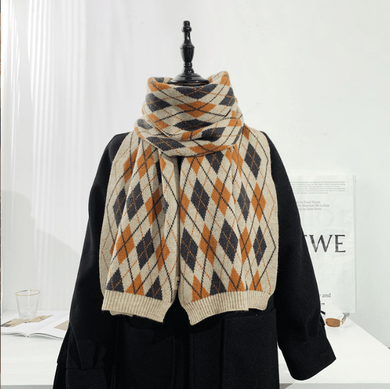 Warm Diamond Lattice Long Solid Color Soft Scarf - MRSLM