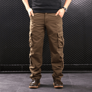 Middle-Aged Straight Leg Multi-Pocket Cargo Trousers - MRSLM