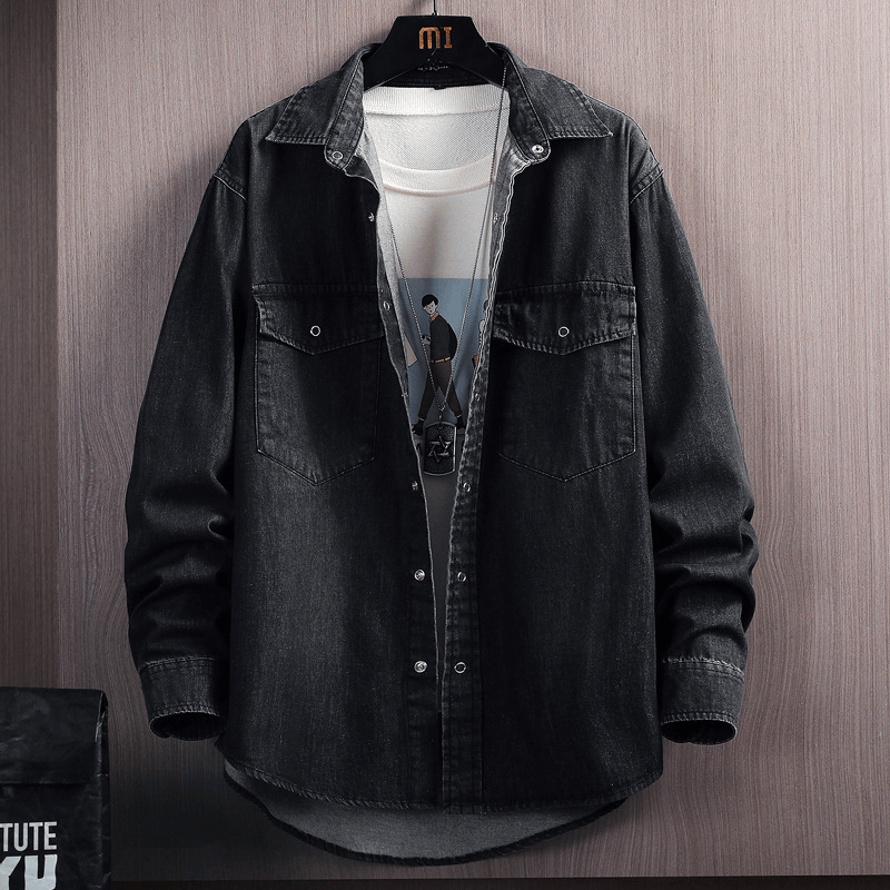 Men's loose long sleeve denim shirt, view 5 - MRSLM