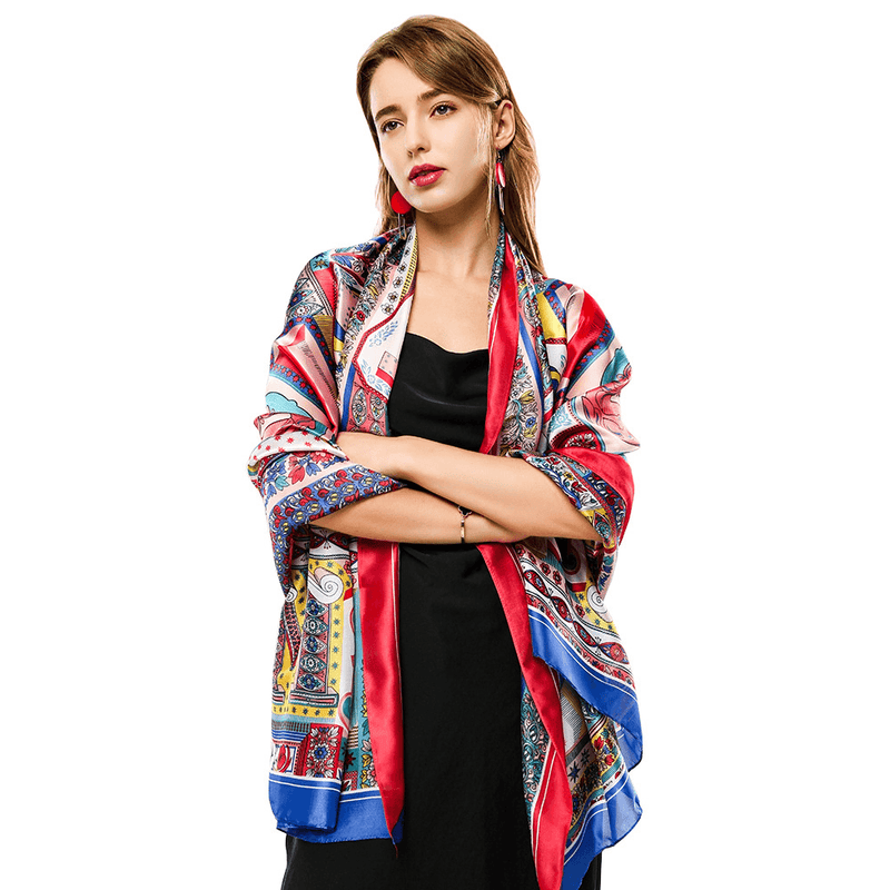 satin long scarf with letter print, view 3 - MRSLM