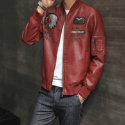 Men's PU leather embroidered jacket, view 2 - MRSLM