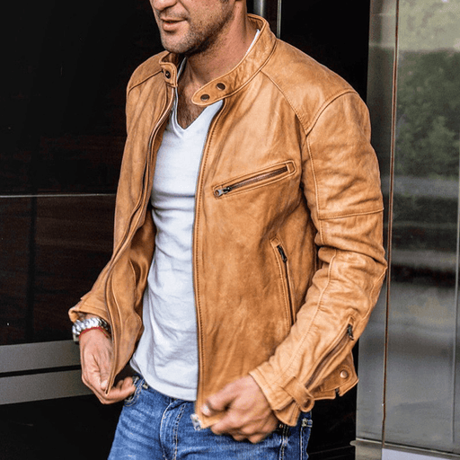men's loose PU leather motorcycle jacket - MRSLM