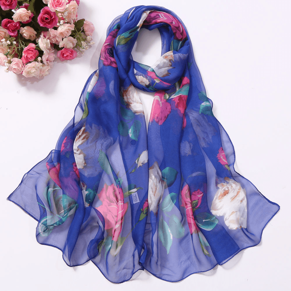 Women'S Rose Pattern Sunscreen Silk Scarf - MRSLM