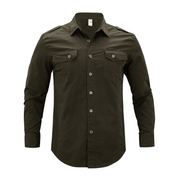 Men'S Military Long Sleeve Dress Shirt with Epaulets - MRSLM