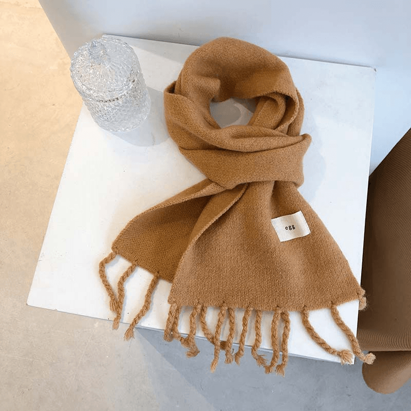 solid color tassel knitted scarf, view 11 - MRSLM