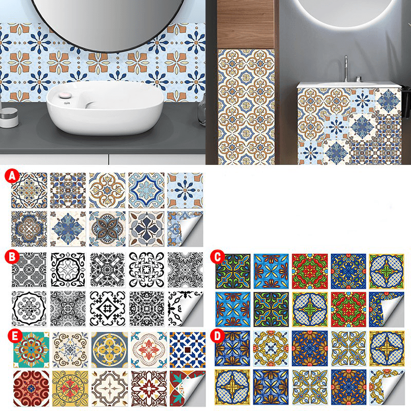 10 PCS 10X10/15X15/20X20Cm Wall Tiles Stickers Kitchen Bathroom Toilet Waterproof PVC - MRSLM